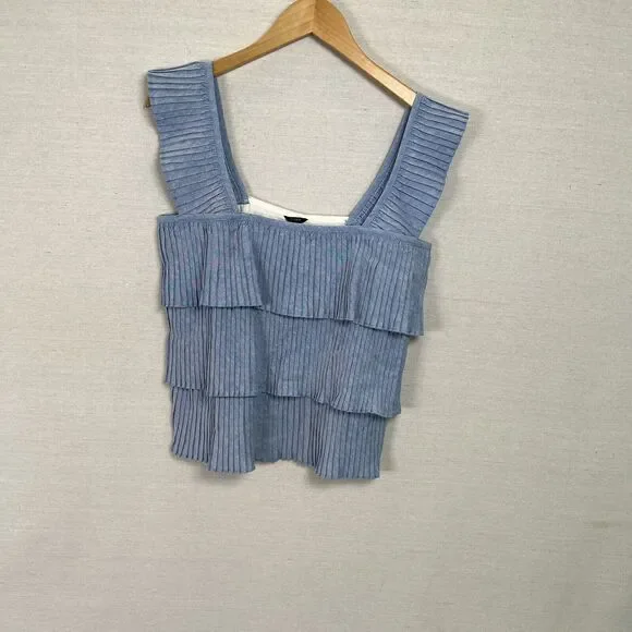 J. Crew Ruffle Top Blue Pleated Tiered Summer Size Small - Picture 3 of 9